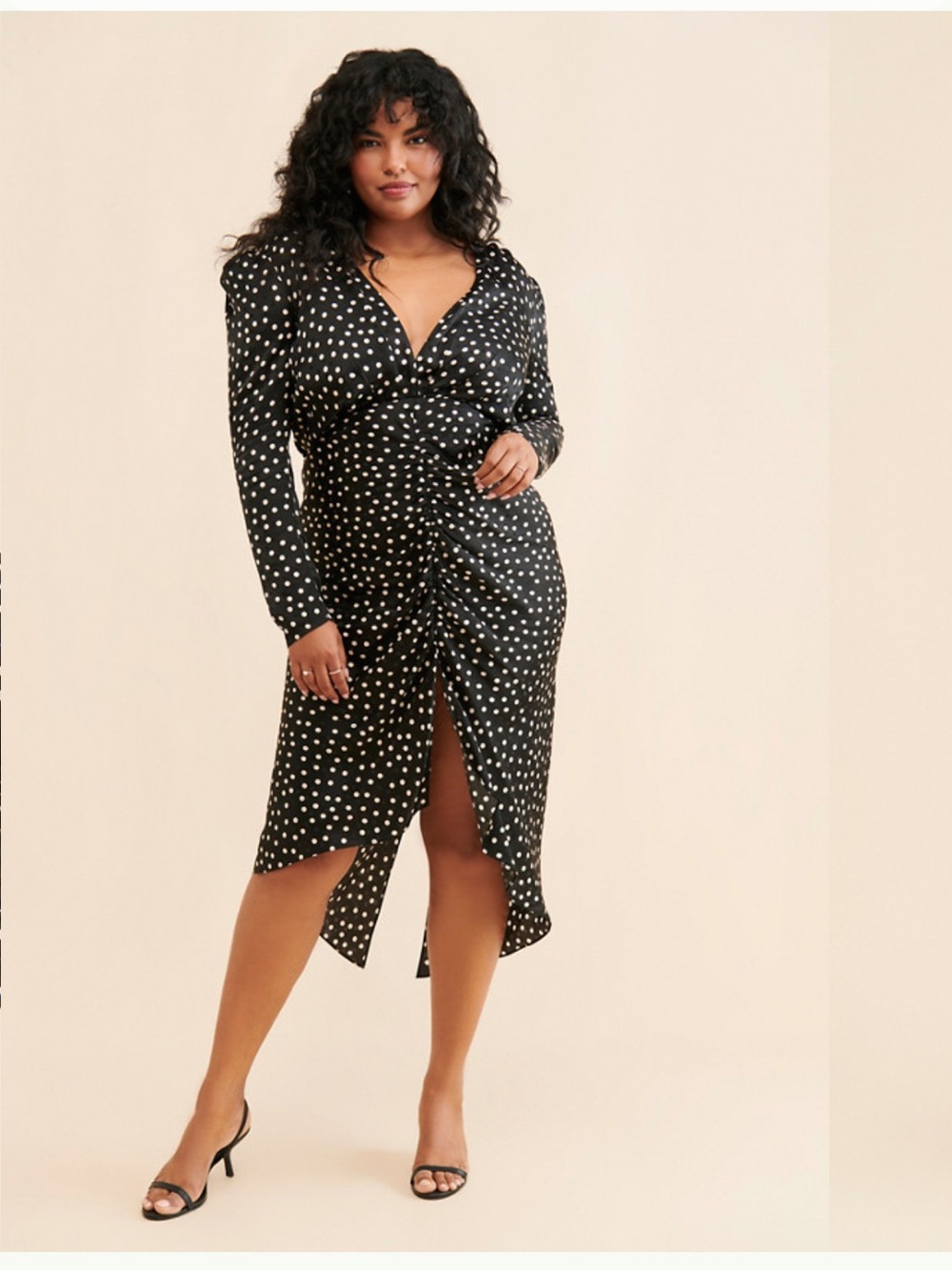 Nuuly X Ronny Kobo Astrid Midi Dress Sz M Polka Dot Silk Plunge